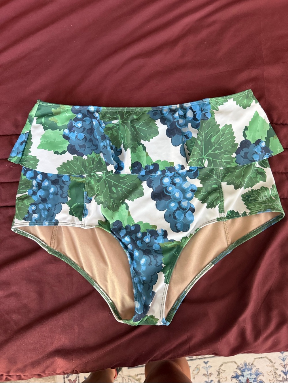 Kortni Jeane Blue Green Grape Print High Waist Swim Bottoms